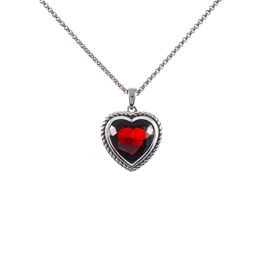 Anhänger Herz geschliffen mit Kette, 925 Silber, geschwärzt, Granat - Bild 1