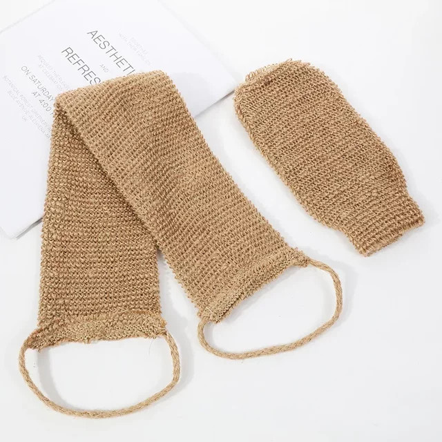 Körperreinigungsset mit Sisal-Rücken, Jute-Peeling-Handschuhen und Rückenwaschgurt, Unisex - Bild 1
