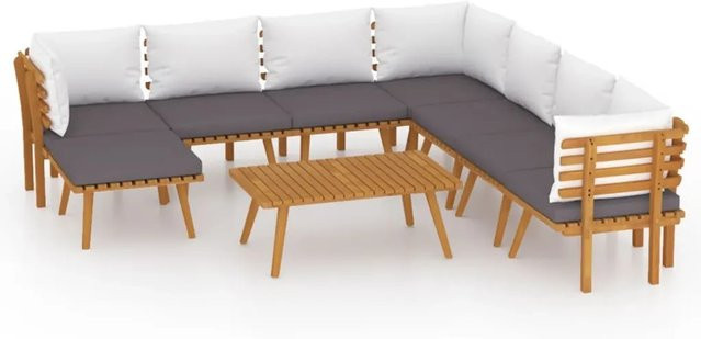 vidaXL 9-tlg Garten-Lounge-Set Modell 9 aus massivem Akazienholz in Braun und Grau mit Kissen in U-Form - Bild 1