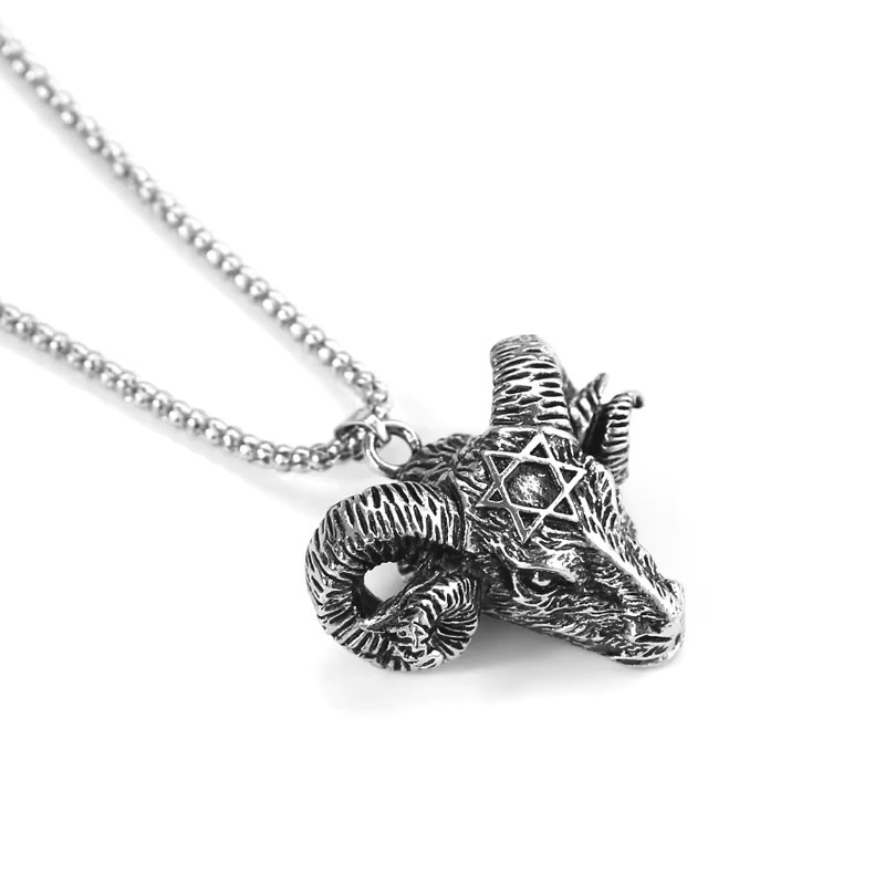 TAKARA TOMY Halskette, Ziegenkopf-Anhänger, Edelstahl, Silber, Unisex - Bild 3