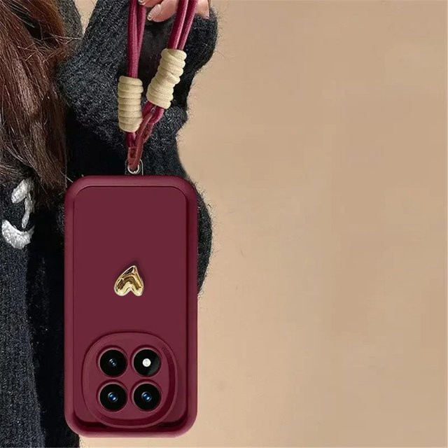 Xiaomi Handyhülle mit Liebesherz-Design und Armband für Redmi Note 15 4G und Redmi Note 15 Pro 4G, 3D-Plattierung, Rot - Bild 1