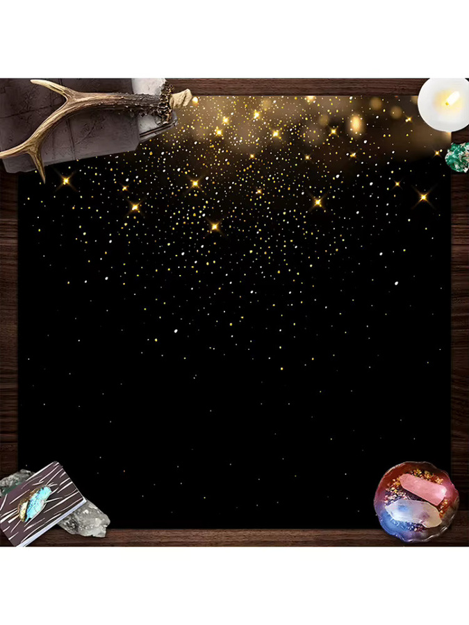 VIKAMA Altartuch Starlight Tarot Schwarz-Gold minimalistisches Stardust Tischtuch für Zeremonien und Meditation - Bild 3