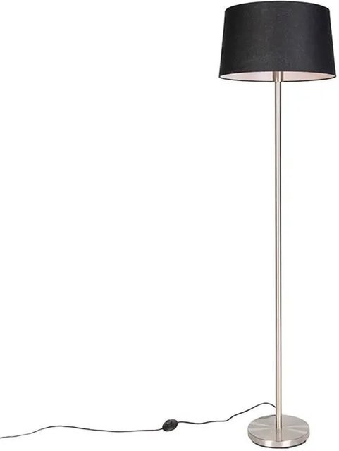 QAZQA Moderne Stehlampe Simplo aus Stahl mit schwarzem Schirm und dimmbarer E27 Fassung, Farbe: Schwarz - Bild 1