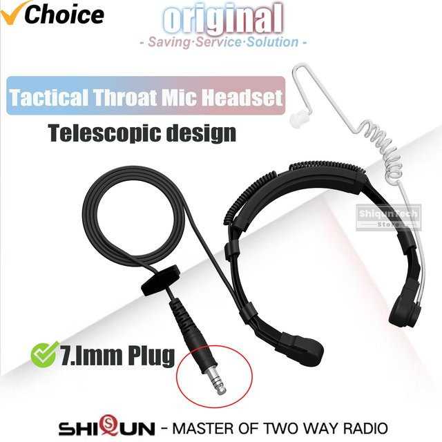 RONGYIN Taktisches Throat Mikrofon Heavy Duty Headset mit Air Tube und 7,1mm NATO Stecker in Schwarz für Walkie Talkie Radios - Bild 1