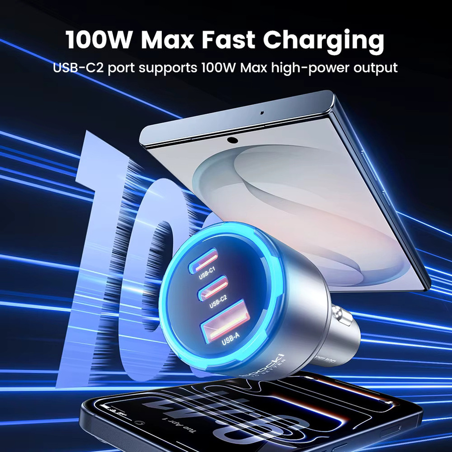 Toocki 130W Autoladegerät mit PD 100W PPS SFC2.0 und USB-C, Schwarz - Bild 3