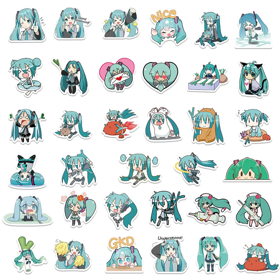 65 Stück Kawaii Chibi Anime Graffiti Aufkleber Hatsune Miku Set, wasserfeste DIY Aufkleber für Scrapbooking, Telefon und Gepäck, Multicolour - Bild 2