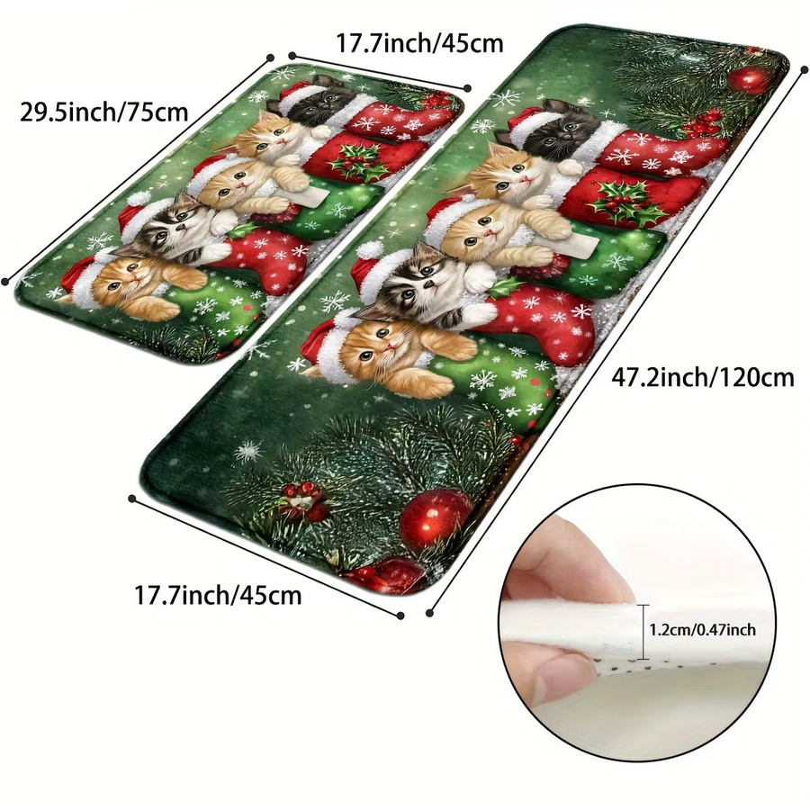 VIKAMA Weihnachtsteppich mit Kätzchen-Motiv, weiche Bodenmatte für Wohnzimmer und Schlafzimmer, Mehrfarbig, B: 75 cm, T: 45 cm - Bild 4