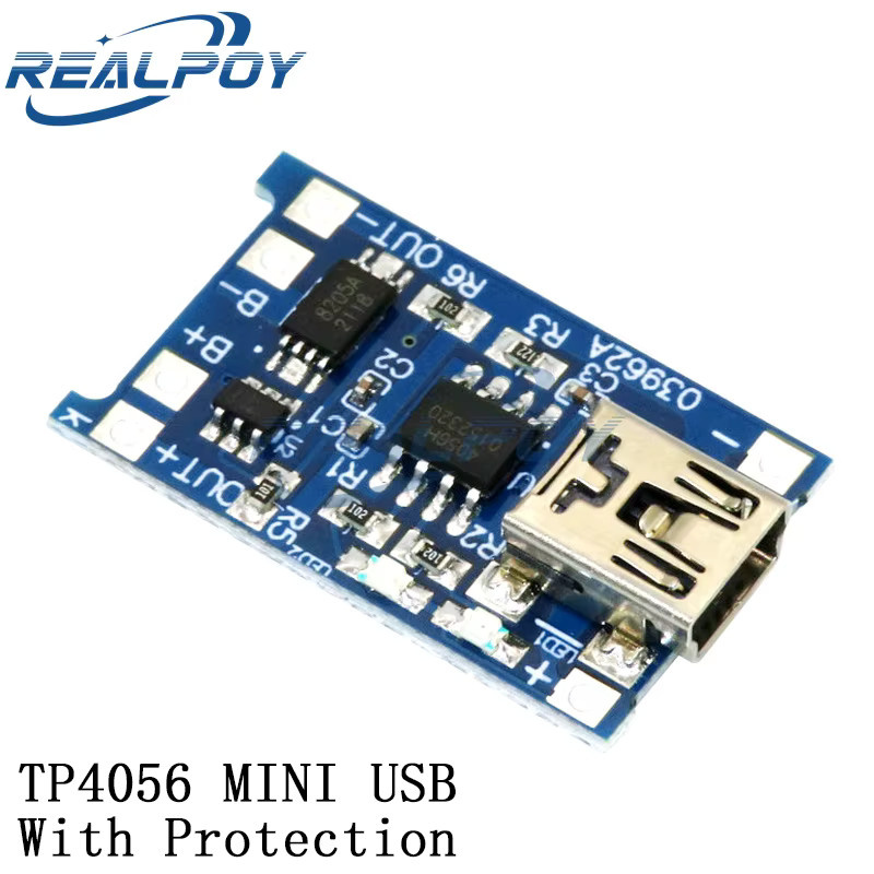 REALPOY TP4056 Lithium-Batterie-Ladeplatine mit Schutz, 5 V, 1 A, Micro-USB und USB-C, Blau - Bild 2
