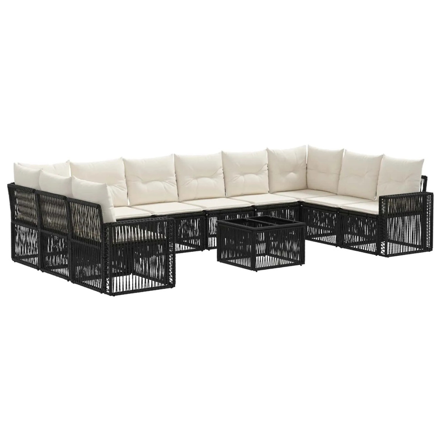 vidaXL Gartensofa-Set 11-tlg. in Schwarz und Cremeweiß aus Poly-Rattan mit Polsterung und Metallgestell für Garten, Terrasse oder Balkon - Bild 2