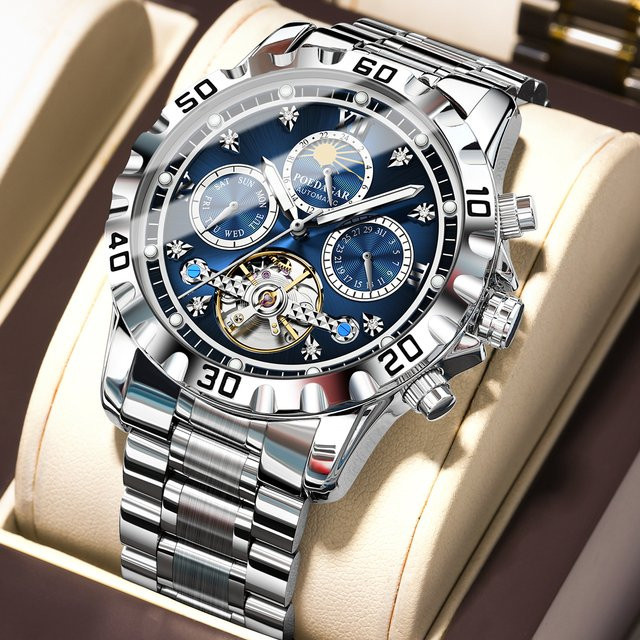 POEDAGAR Armbanduhr, Automatik, Edelstahl, Blau, Herren - Bild 1