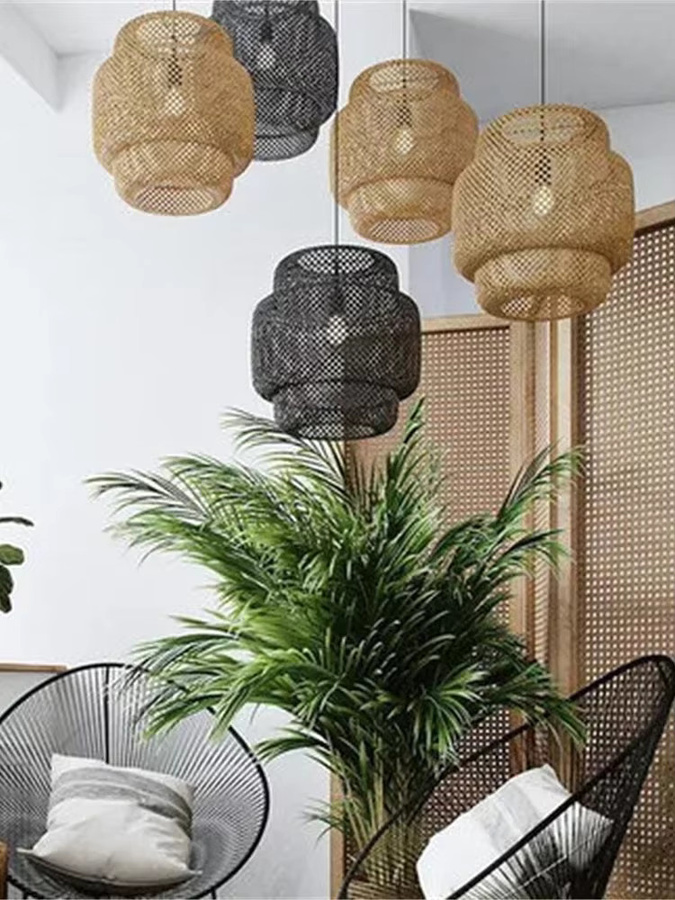 JOYINLED Bambus Pendelleuchte im orientalischen Stil, handgestrickte Hängelampe in Braun für dein Zuhause oder Restaurant - Bild 3
