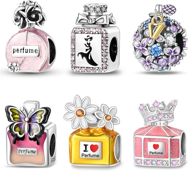Charm 925 Silber, Schmetterling, Krone, Parfüm Flasche, Perle, Pandach - Bild 1
