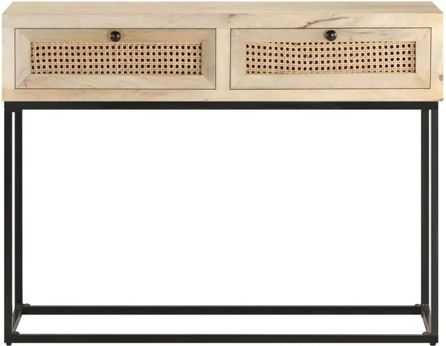 vidaXL Konsolentisch aus massivem Mangoholz und Rohrgeflecht in Braun, B/T/H: 100 x 35 x 76 cm - Bild 1