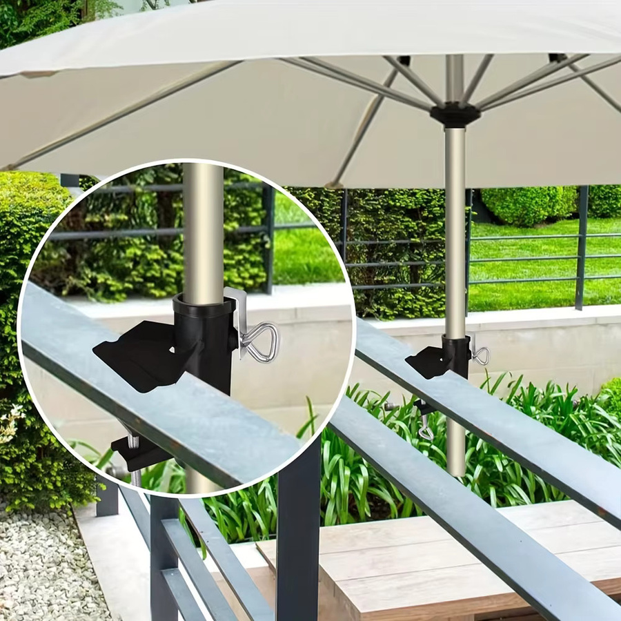 Schwarzer Regenschirm-Halter aus Metall als Befestigungs-Clip für Balkon und Terrasse - Bild 6