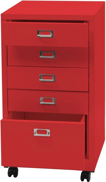 PROREGAL Rollcontainer aus Metall mit 5 Schubladen in Rot, B/T/H: 75 x 40 x 41 cm - Bild 1