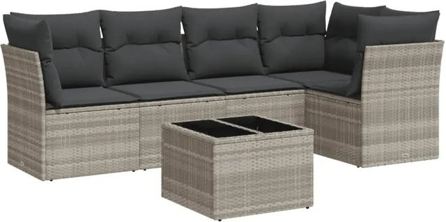vidaXL 6-teilige Garten-Sofagarnitur in L-Form aus Polyrattan mit Kissen in Hellgrau - Bild 1