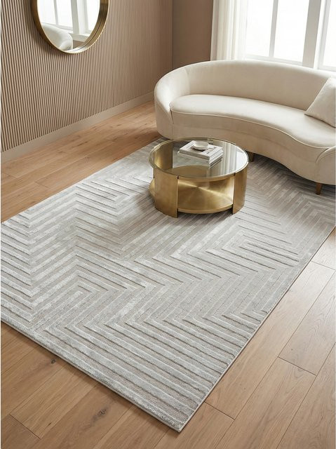 Kurzflorteppich Kadima Design in Silber mit abstraktem 3D-Design, B/T: 140 x 200 cm - Bild 1