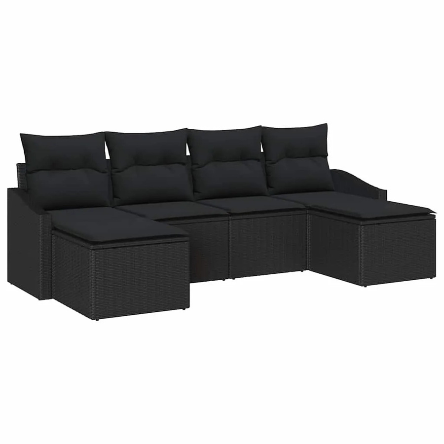 vidaXL Garten-Sofa-Set 6-teilig aus Poly-Rattan in Schwarz - Bild 2