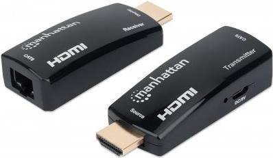 Manhattan HDMI over Ethernet Extender Kit 1080p@60Hz Signalverlängerung bis 60 m über Cat6-Netzwerkkabel mit Power over Cable, Schwarz - Bild 1