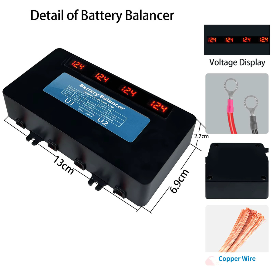 HXCONTROLLER Batterie Balancer PLC-10 ha01 ha02 hc01 hc02 Equalizer Regler für 48V 96V LiFePO4 und Blei-Säure Batterien in Schwarz - Bild 4