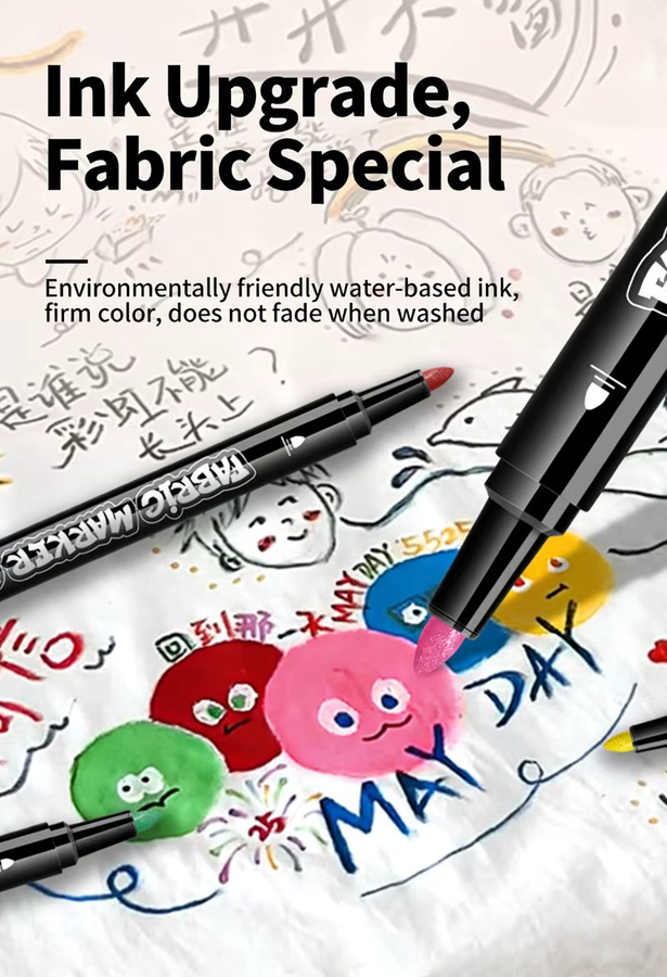 kissbuty Textilmarker-Set mit 12 oder 24 Farben, ungiftige und permanente Textilstifte mit Feinspitze in Mehrfarben - Bild 5