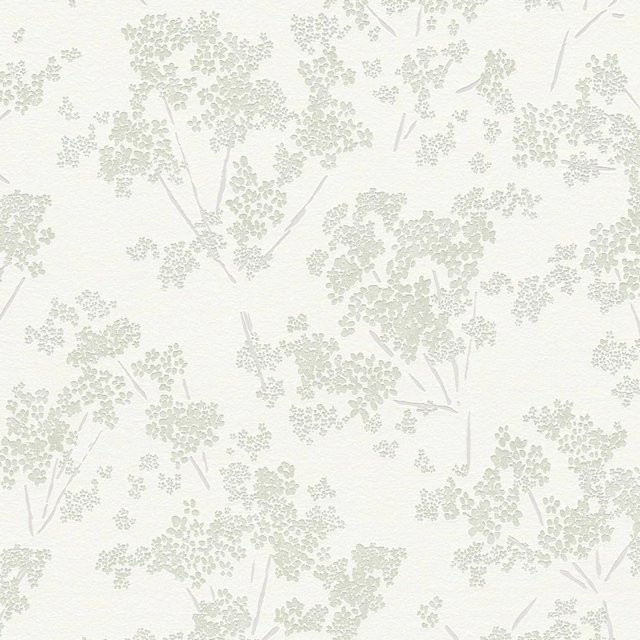 PROFHOME Blumen Tapete Floral Schimmernd Weiß Grün Grau, B x H: 0,53 m x 10,05 m - Bild 1