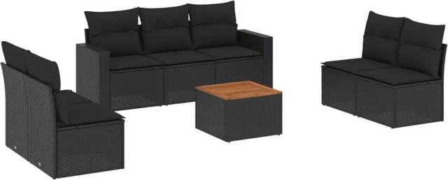 vidaXL 8-tlg Garten-Sofagarnitur aus Polyrattan mit Kissen und Tisch in Schwarz - Bild 1