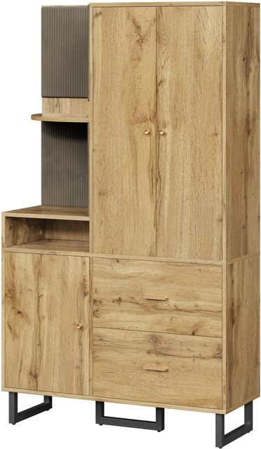 okwish Garderoben Set mit Polsterpaneelen und Schuhschrank in Natur, B/T/H: 110 x 38 x 186 cm - Bild 1