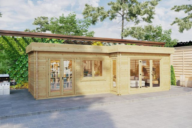 Gartenhaus Amelia mit 2 separaten Räumen 9x4m als Gartenbüro in Blockhausbauweise - Bild 1