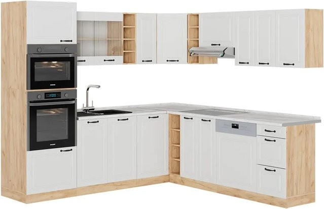 Vicco R-Line Eckküche Landhaus Stil in Weiß mit Marmor Optik B/T/H: 237 x 247 x 81,6 cm - Bild 1