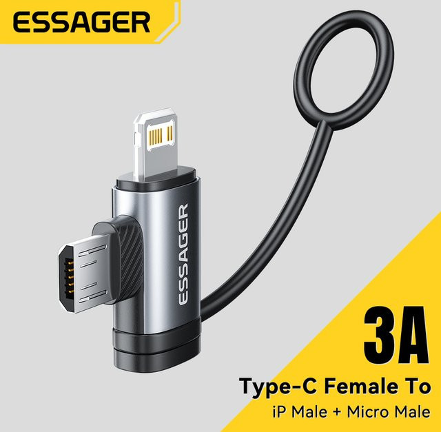 Essager 2-in-1 Adapter mit Lightning und Micro-USB auf USB-C Schnelllade-Konverter für iPhone und iPad in Schwarz oder Grau - Bild 1