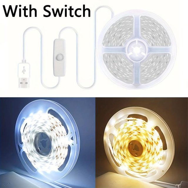 Saimili USB LED Strip Licht mit Schalter, Warmweiß, 1m Länge, SMD2835 Band zum Kürzen und Selbstklebend für TV-Hintergrundbeleuchtung und Heimdeko - Bild 1
