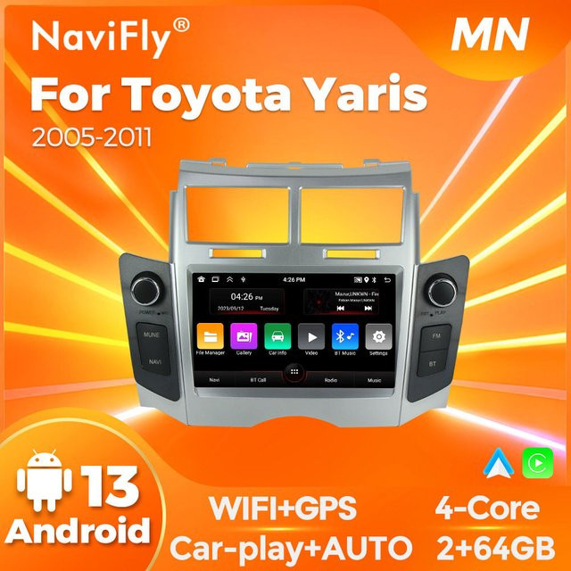 MEKEDE Wireless Carplay Android AUTO Autoradio mit GPS für Toyota Yaris XP90 Vitz Platz 2005-2011, Schwarz - Bild 1