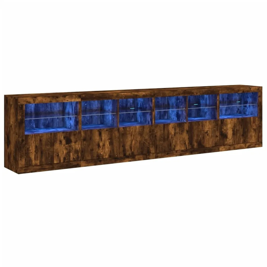 vidaXL Sideboard modern in Räuchereiche mit integrierter LED-Beleuchtung, Farbe Braun, B/T/H: 283 x 37 x 67 cm - Bild 2