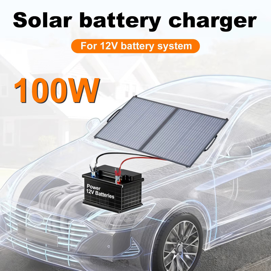 Leaorld 100W Solarpanel-Ladegerät in Schwarz mit Ständern und Klemmen für 12V Batterien und Powerstationen - Bild 4