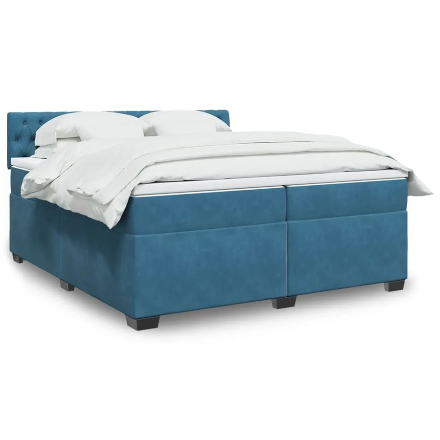 vidaXL Boxspringbett mit Matratze in Blau, Samt, Hybrid-Design mit USB-Ladeport und Unterbettbeleuchtung, B/T: 200 x 200 cm - Bild 2