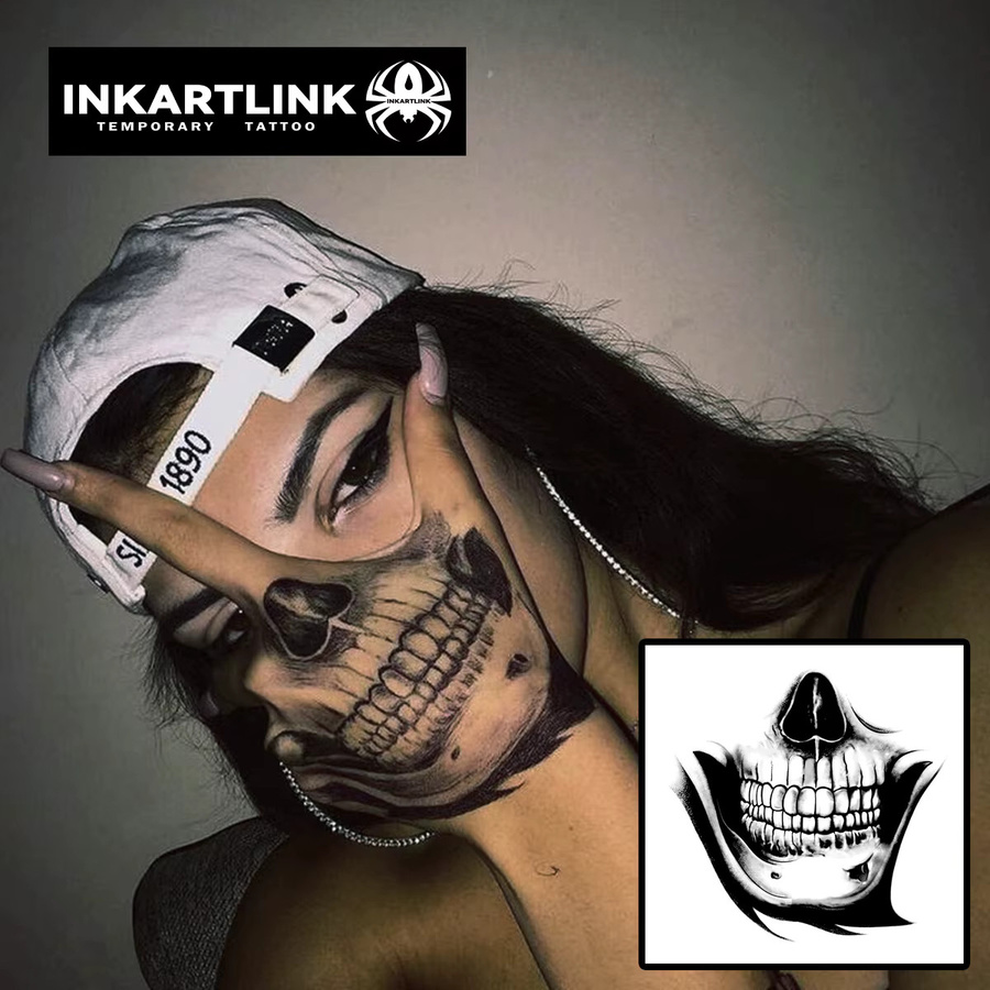 INKARTLINK Temporäres Totenkopf-Tattoo, wasserfest, semi-permanent - Bild 2