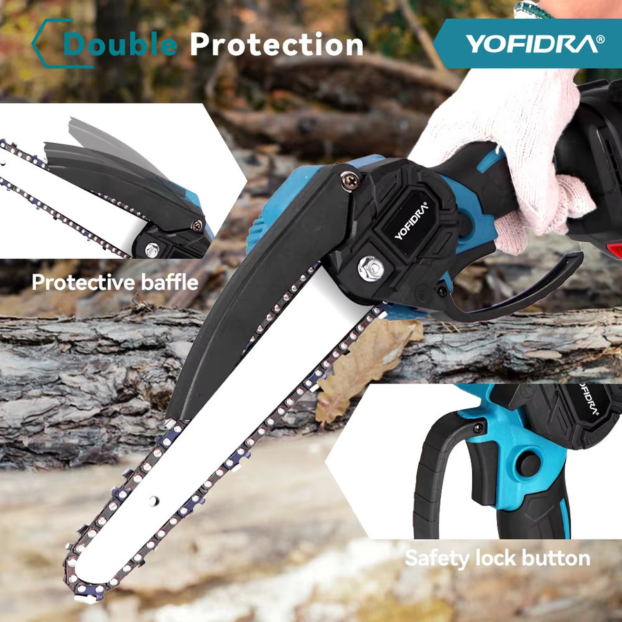 YOFIDRA Akku Kettensäge 3000 W mit 8 Zoll Bürstenmotor, Blau, kompatibel mit Makita Akku - Bild 3