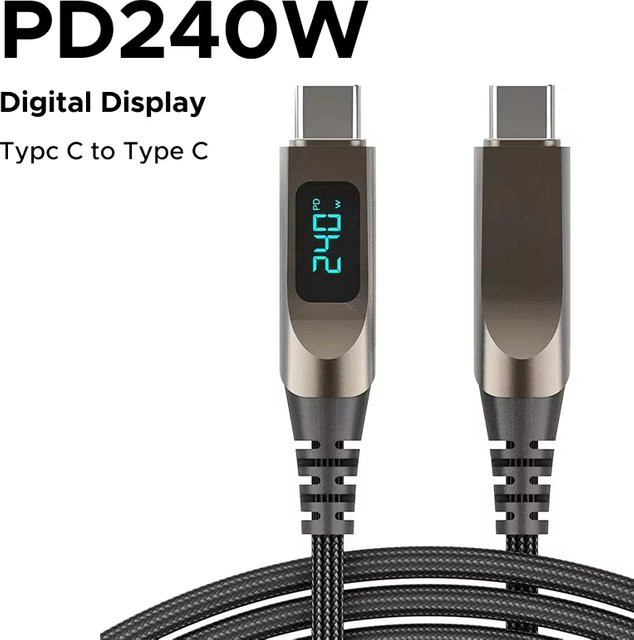 VBVC USB-C Datenkabel mit 240W Schnellladefunktion und Echtzeit-Digitalanzeige in Schwarz für iPhone 15 16 17 Pro Max, Xiaomi und Android-Geräte - Bild 1