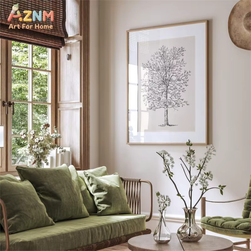 AZNM Wandkunst Leinwand Botanik Minimalistische Vintage Skizze Pflanzenzweig Boho Wanddekoration - Bild 1