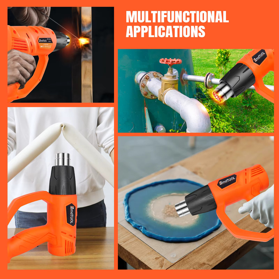 BRIEFNESS Heißluftpistole Set in Orange mit 2000W Leistung, 2 Temperaturstufen (300 °C - 600 °C) und 2 Luftstromgeschwindigkeiten inklusive 4 Düsen - Bild 8