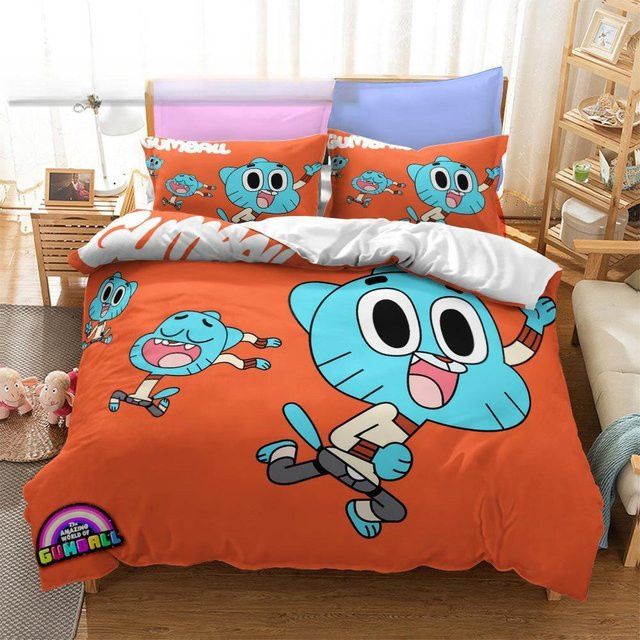 Anime Amazing World Gumball Bettwäsche-Set mit Darwin und Anais in Orange, B/H: 150 x 200 cm - Bild 1