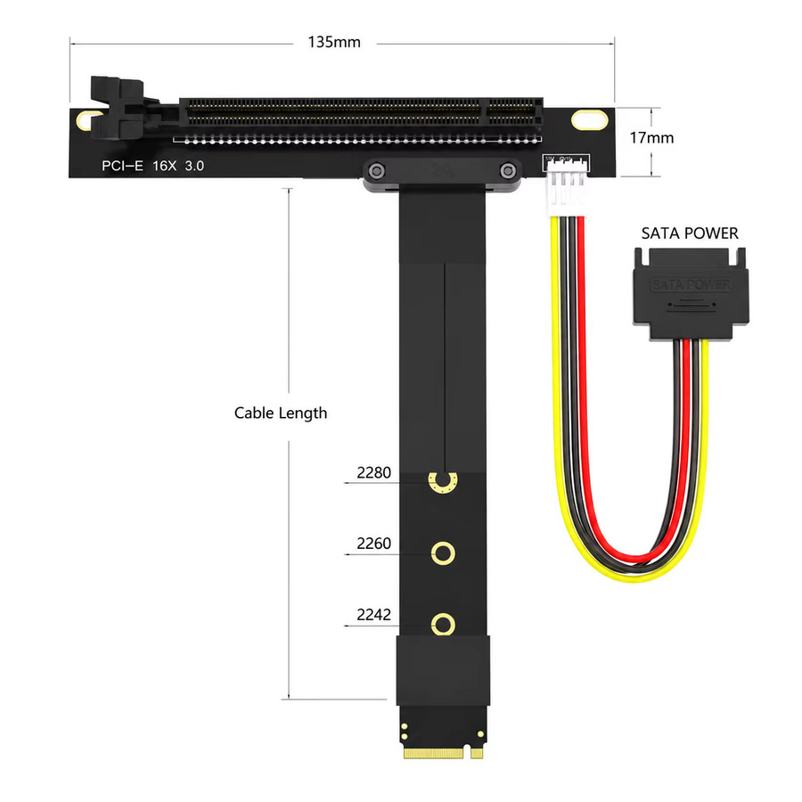 Haoyexin M.2 zu PCIe Riser-Karte PCIe x16 Gen3.0 mit NVMe M-Key 2280 Anschluss, Schwarz - Bild 3