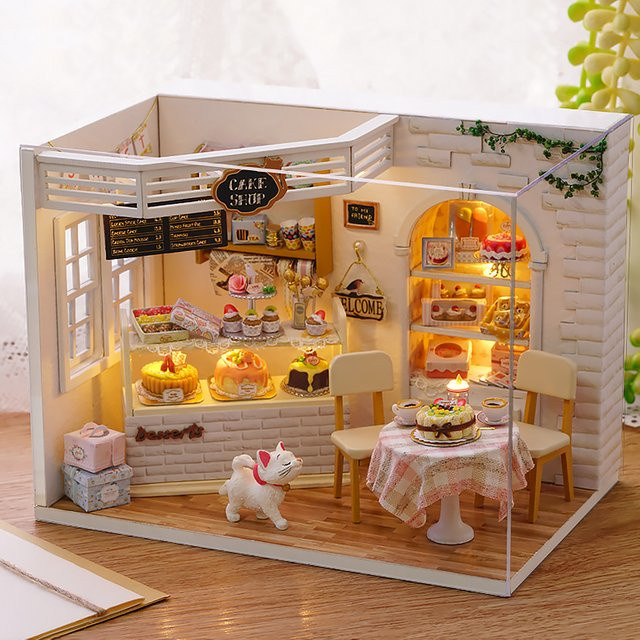 Battoom 3D-Puzzle Mini-Holzpuppenhaus-Modellbausatz Schlafzimmer-Dekorationsset aus Holz in Natur und Mehrfarbig - Bild 1
