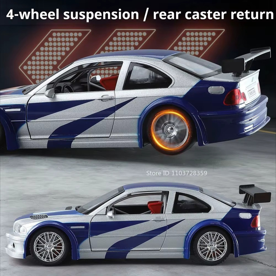 MAKEDA M3 GTR E46 M4 Modell-Sportwagen, 1:24, mit Licht und Sound, Metall - Bild 4