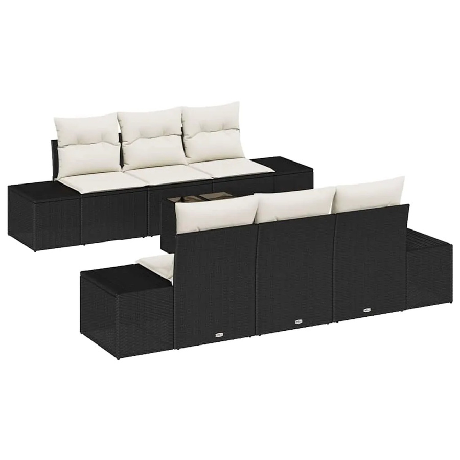 vidaXL Garten-Sofa-Set 7-teilig aus Polyrattan in Schwarz-Creme mit Tisch und Polsterkissen in U-Form - Bild 2
