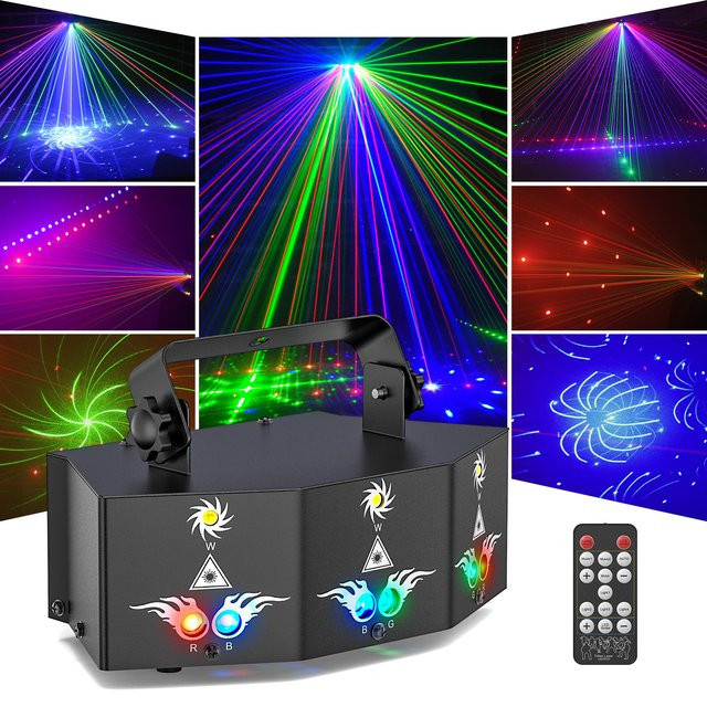 U'King 9-Augen-Projektoreffekt RGB Party-Licht mit Fernbedienung und DMX512 für DJ, Disco und Hochzeit, Multicolor - Bild 1