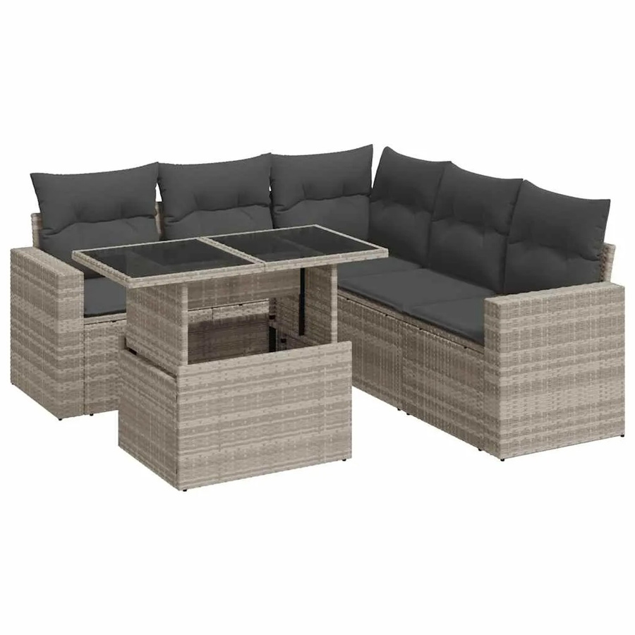 vidaXL 6-teilige Garten-Sofagarnitur in L-Form aus Poly Rattan mit Kissen und Couchtisch, Hellgrau - Bild 2