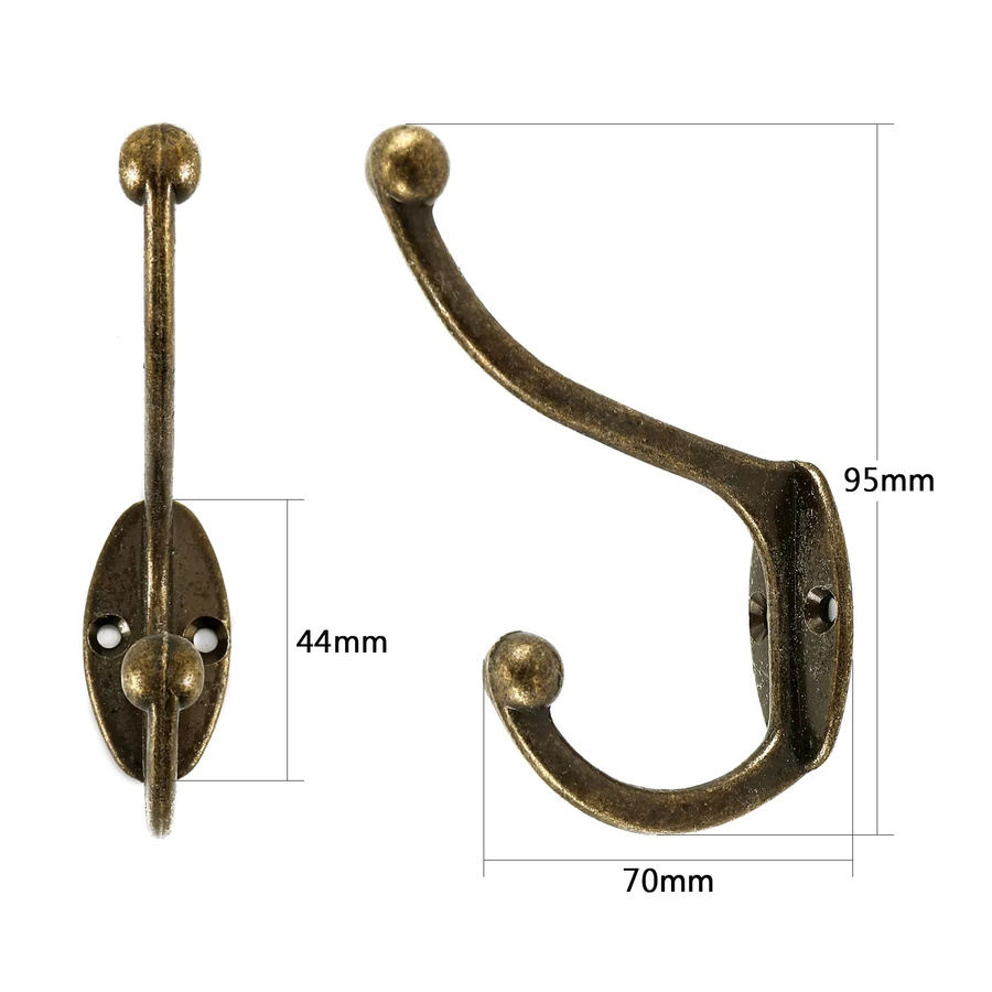 Everso Retro Wandhaken aus Metall in Bronze, 5er oder 10er Set, Dual Prong Kleiderhaken für Mantel, Hut und Handtuch - Bild 3