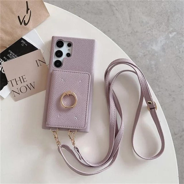 Leder Crossbody Tasche mit Kartenhalter und Handyhülle für Samsung Galaxy S22 S23 FE S24 Ultra in Purple - Bild 1